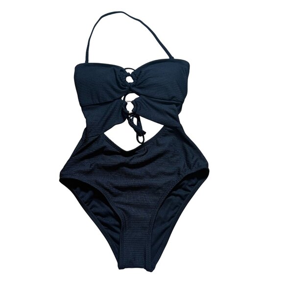 Hula Honey Ribbed One Piece Swimsuit Juniors' Size Small in Black New With Tags! - Picture 2 of 9